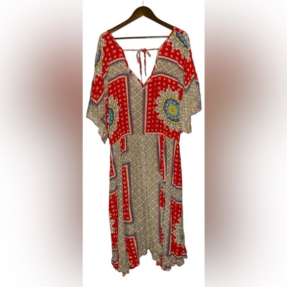 Band‎ Of Gypsies Women Red Paisley Kimono Sleeve Midi Dress Boho Indie Hippie 3X - Picture 1 of 7